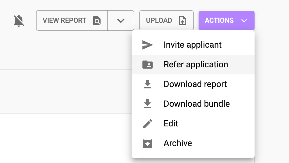 Refer application option in the Actions menu