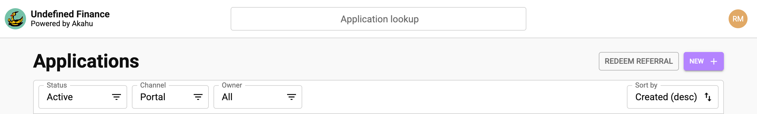 Redeem referral button on the Applications page
