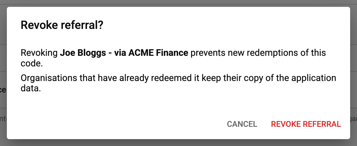 Revoke referral confirmation dialog